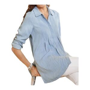 Soft Surroundings Revelle Chambray Button Down Pintuck Pleated Tunic